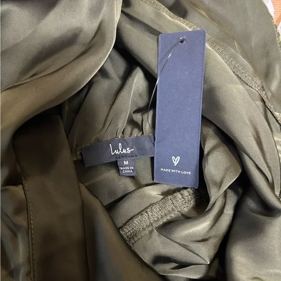 Lulus Classic Elegance Olive Satin Sleeveless Mock Neck Maxi Dress - Picture 8 of 8